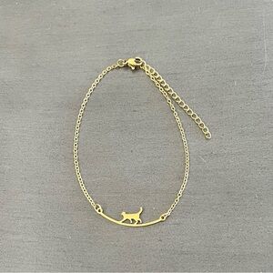 Gold Cat Kitten Kitty Link Lobster Claw Ankle Anklet Stainless Steel Bracelet